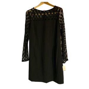 Eliza J Black Sheer Polka Dots Women’s Long Sleeve Midi Shift Dress 10